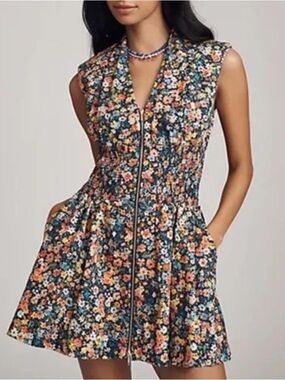 Anthropologie NWT Tommie Shirt Dress Small Mini Blue Yellow Orange Flowers New